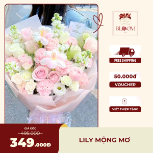 Lily Mộng Mơ – Bó hoa tặng sinh nhật tone hồng pastel dịu dàng