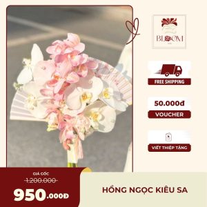 Bó Hoa Cưới Cầm Tay Lan Hồ Điệp Kèm Quạt – Hồng Ngọc Kiêu Sa